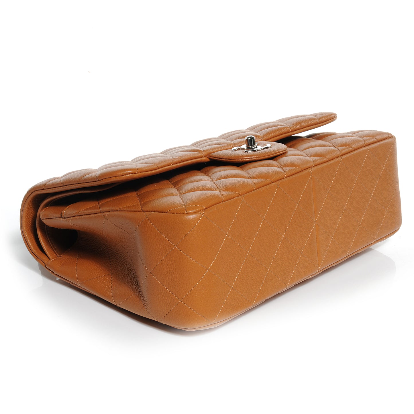 Caviar Quilted Jumbo Double Flap Light Brown