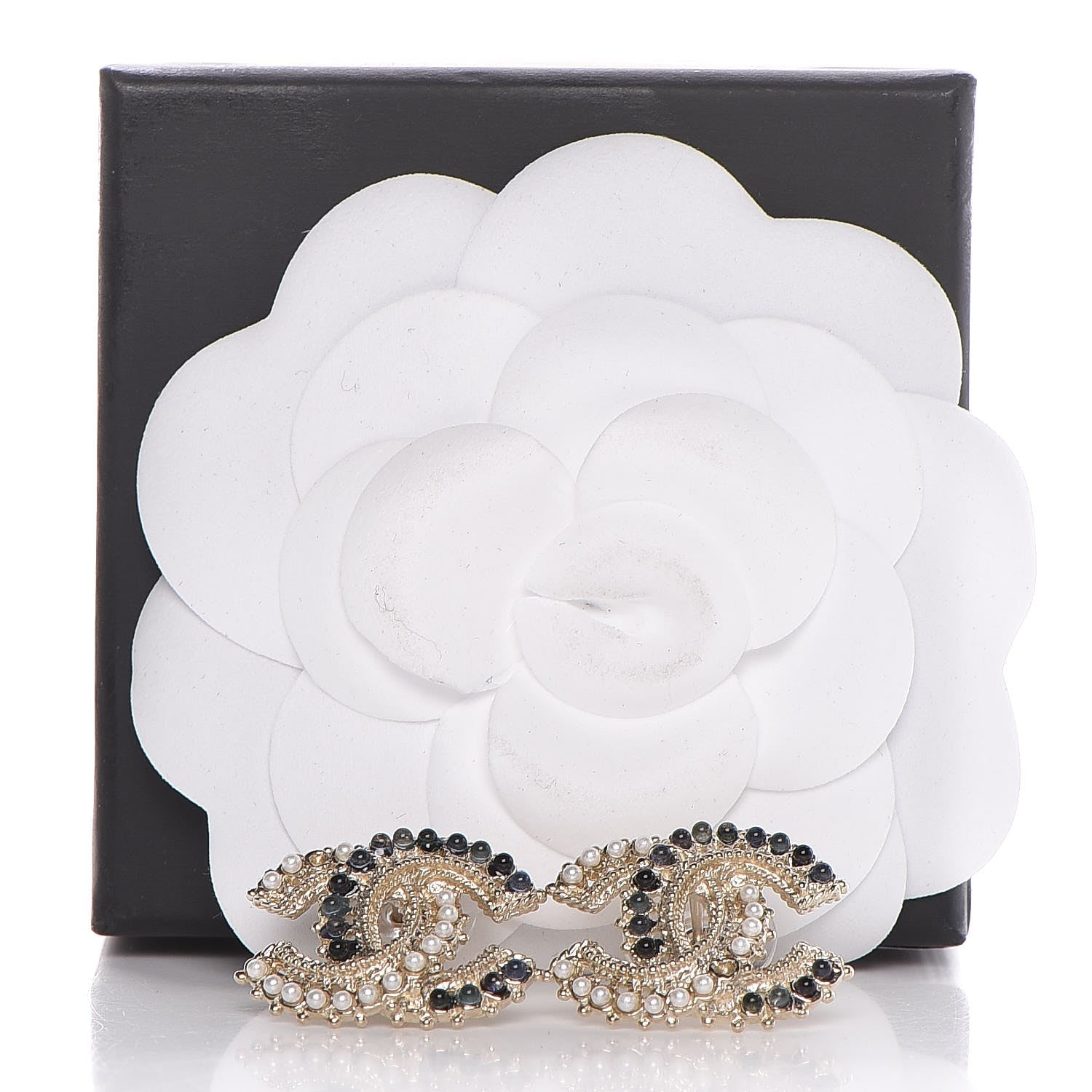 Chanel Pearl CC Earrings Blue Gold 5 of 5