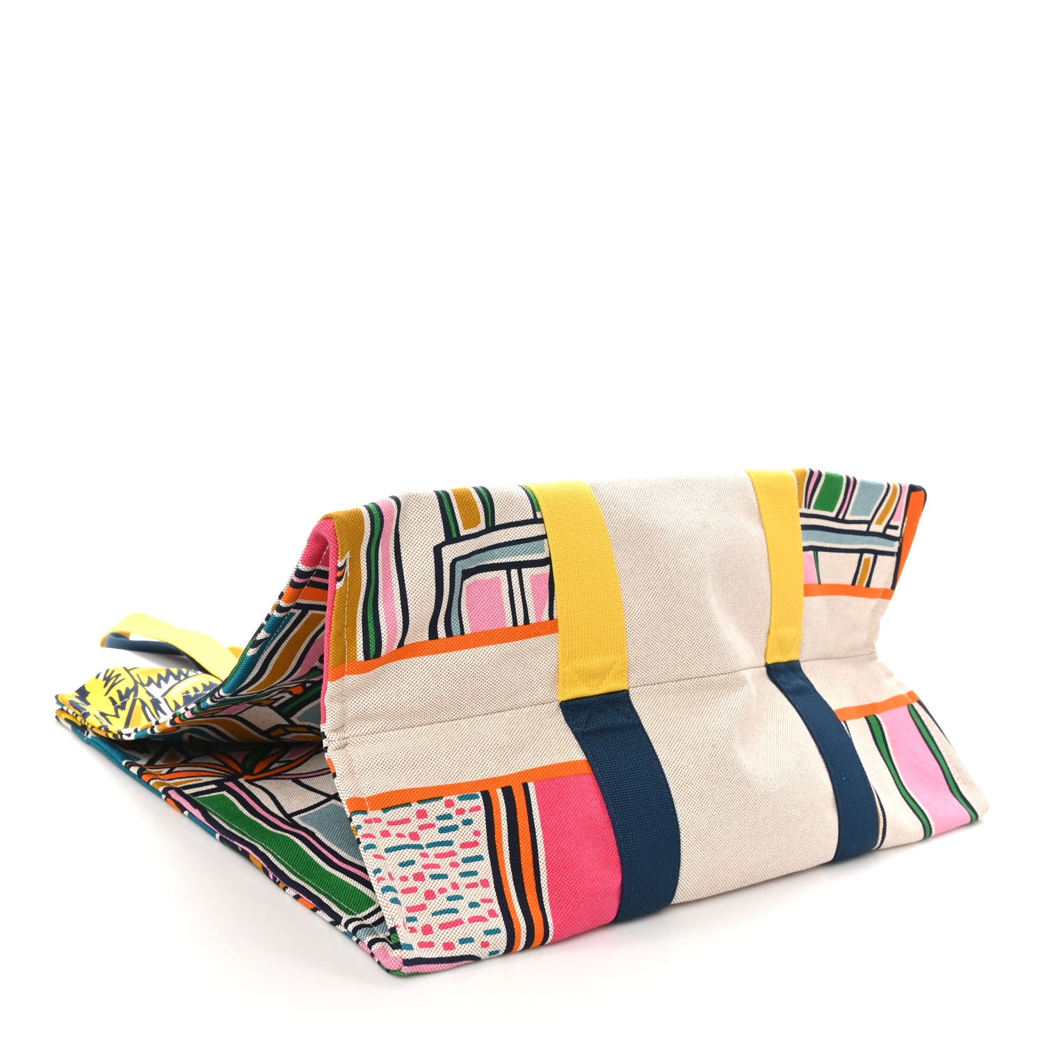 Hermes Cotton Canvas Vue Sur La Dune Beach Bag Outremer Bubble Gum Jaune D'Or 4 of 9