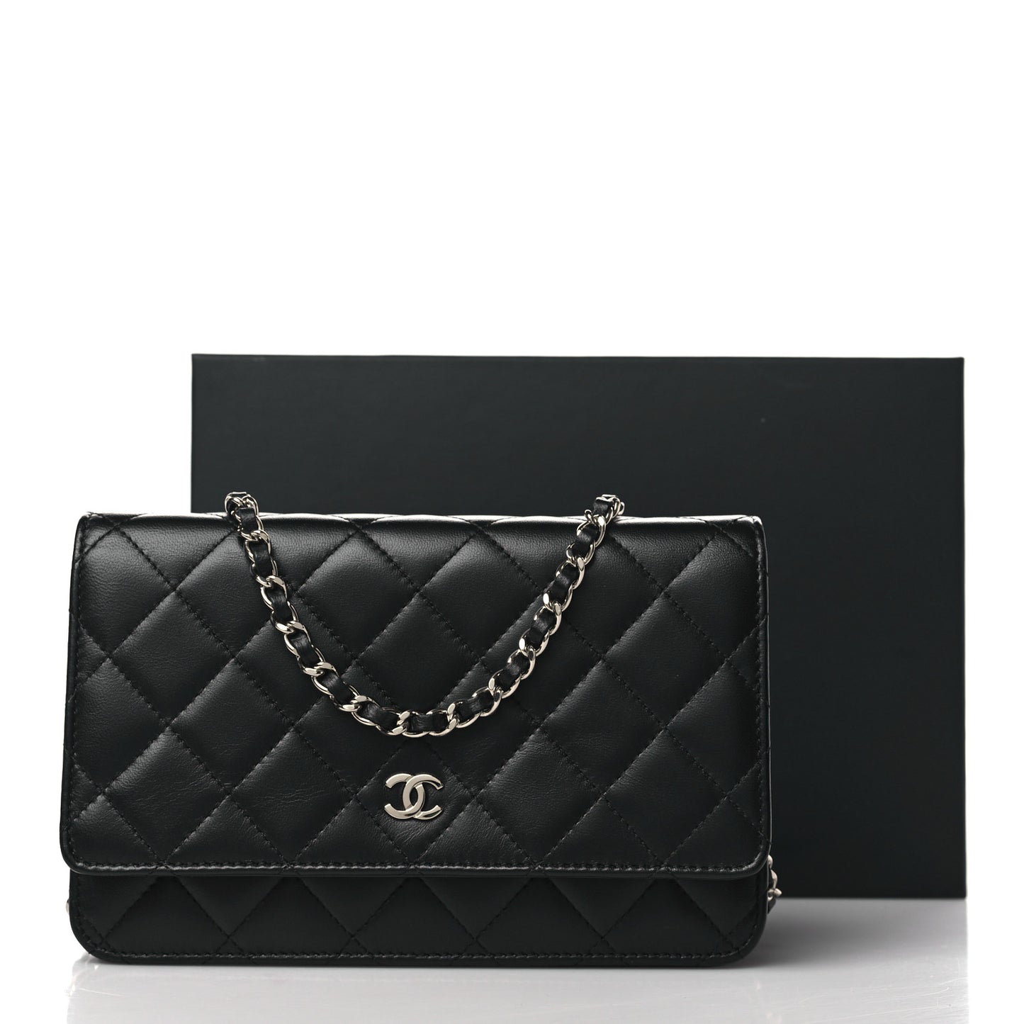 Lambskin Quilted Wallet On Chain WOC Black