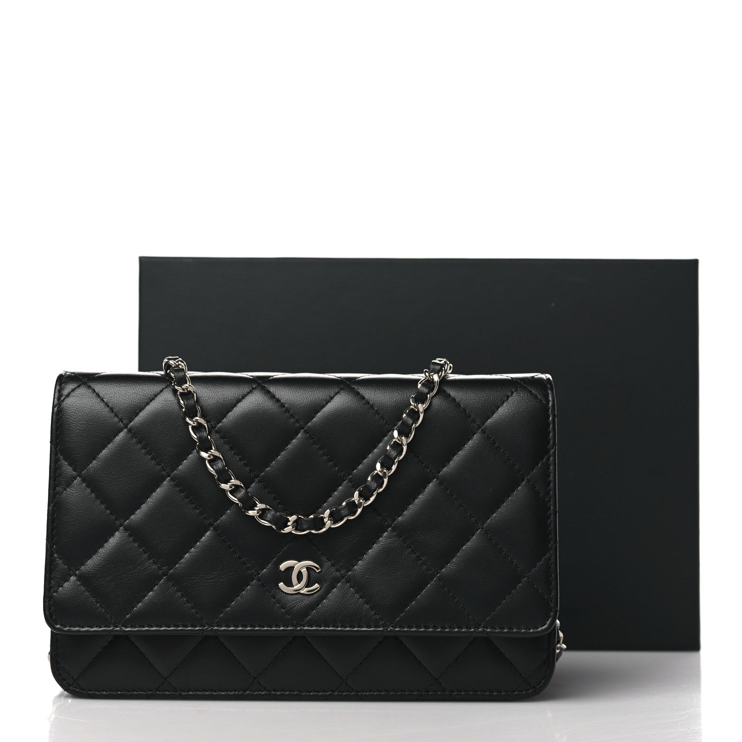 Chanel Lambskin Quilted Wallet On Chain WOC Black 12 of 12