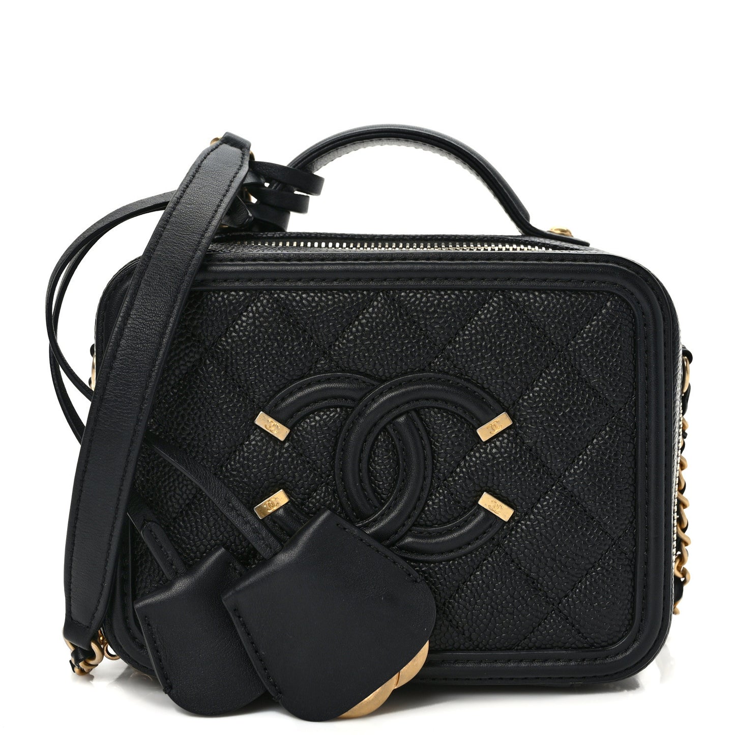 Caviar Quilted Small CC Filigree Vanity Case Black