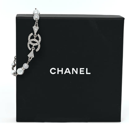 Chanel Metal Pearl Resin Crystal CC Bracelet  Silver White 5 of 5