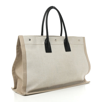 Saint Laurent Linen Calfskin Rive Gauche Tote Optic White 2 of 9
