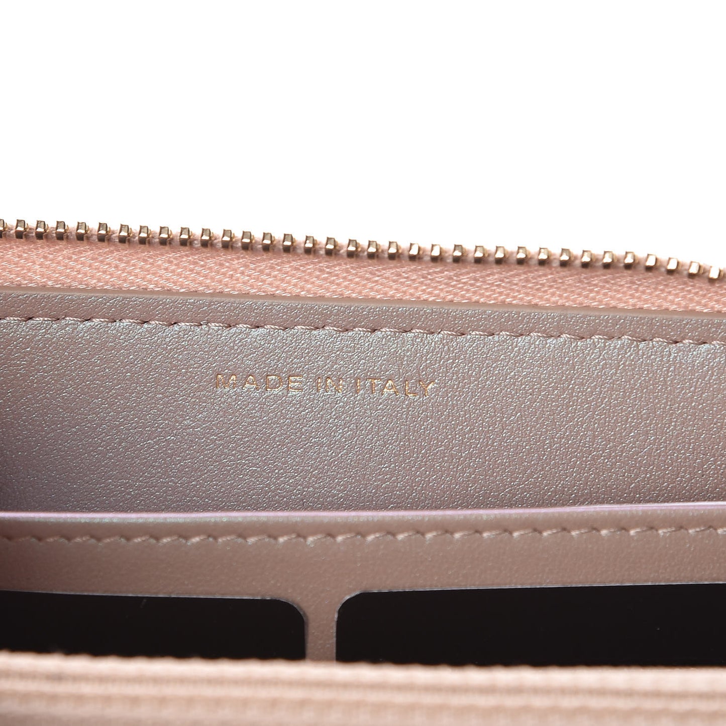 Iridescent Caviar Quilted Long Zip Around Wallet Beige