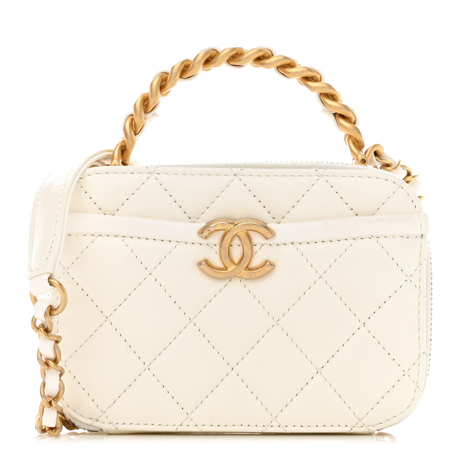 Chanel Crumpled Calfskin Quilted Mini Get Round Top Handle Vanity Case White 1 of 11