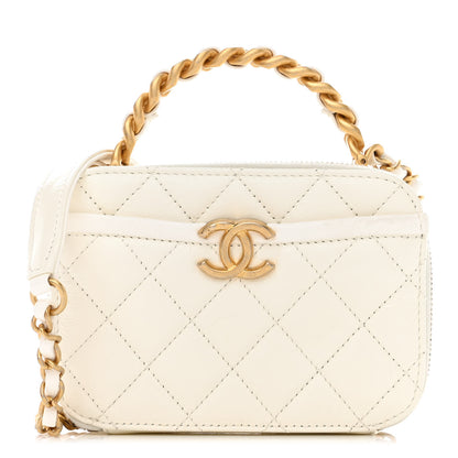 Chanel Crumpled Calfskin Quilted Mini Get Round Top Handle Vanity Case White 1 of 11