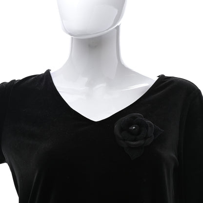 Chanel Tweed Camellia Pin Brooch Black 2 of 5