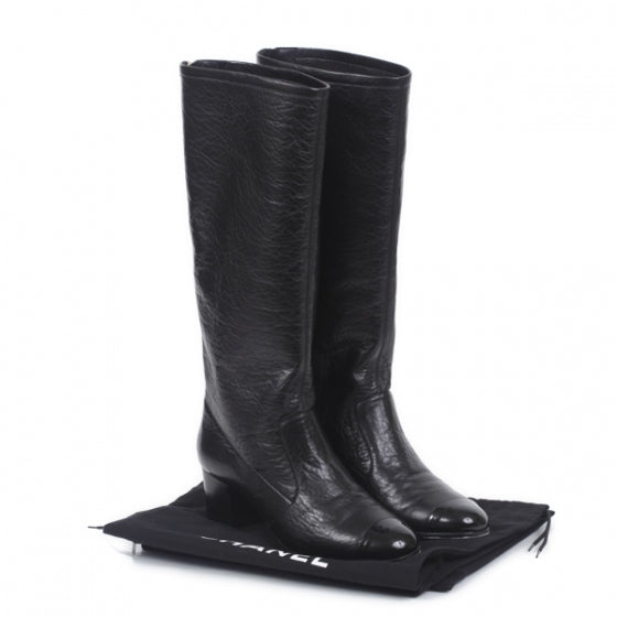 Chanel Leather Cap Toe Tall Boots 40.5 Black 12 of 12