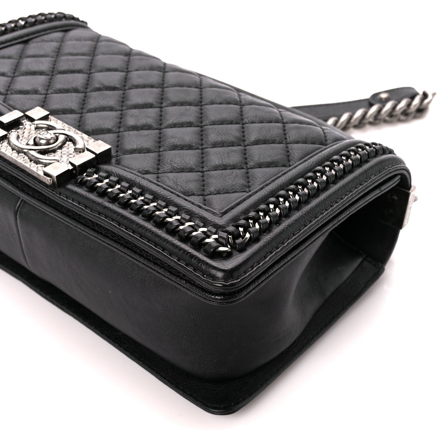Chanel Goatskin Quilted Medium Boy Handle Flap Black 10 of 11