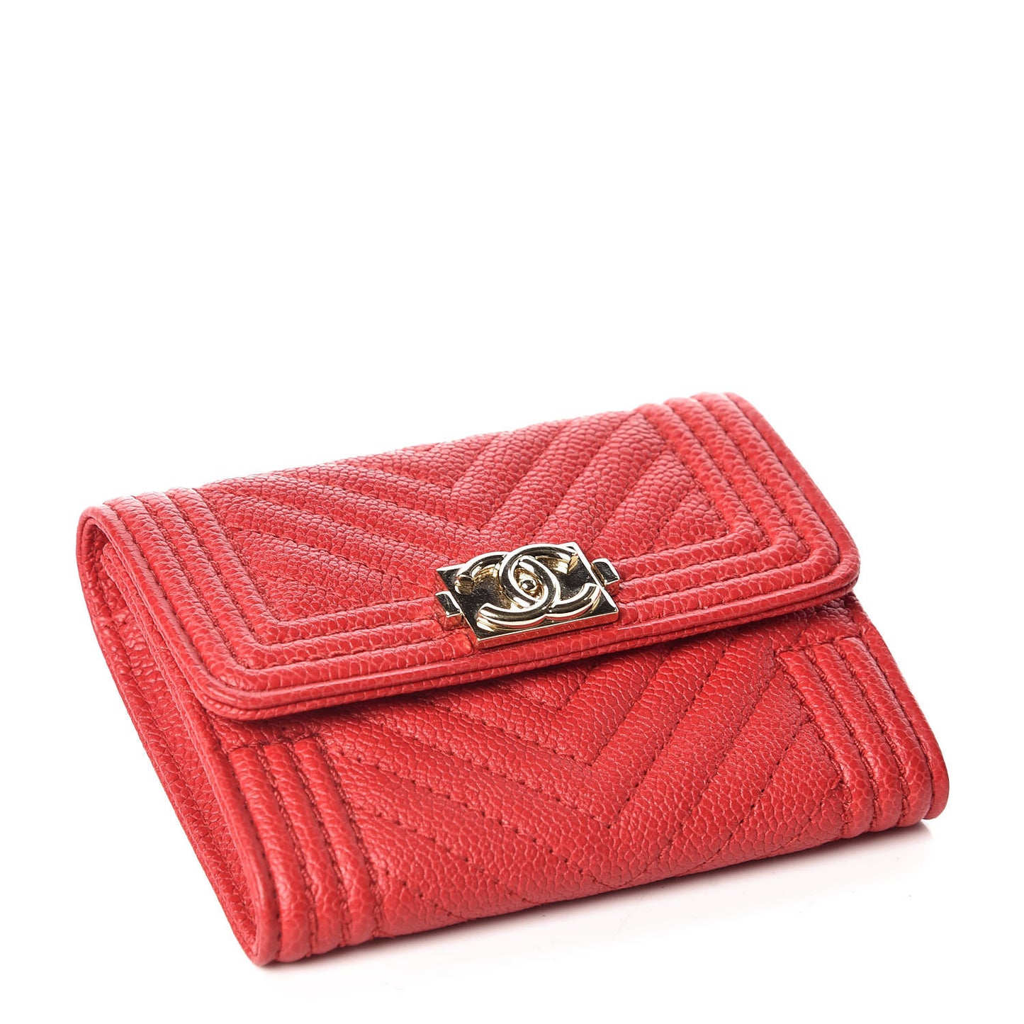 Caviar Chevron Quilted Boy Card Holder Wallet Dark Red