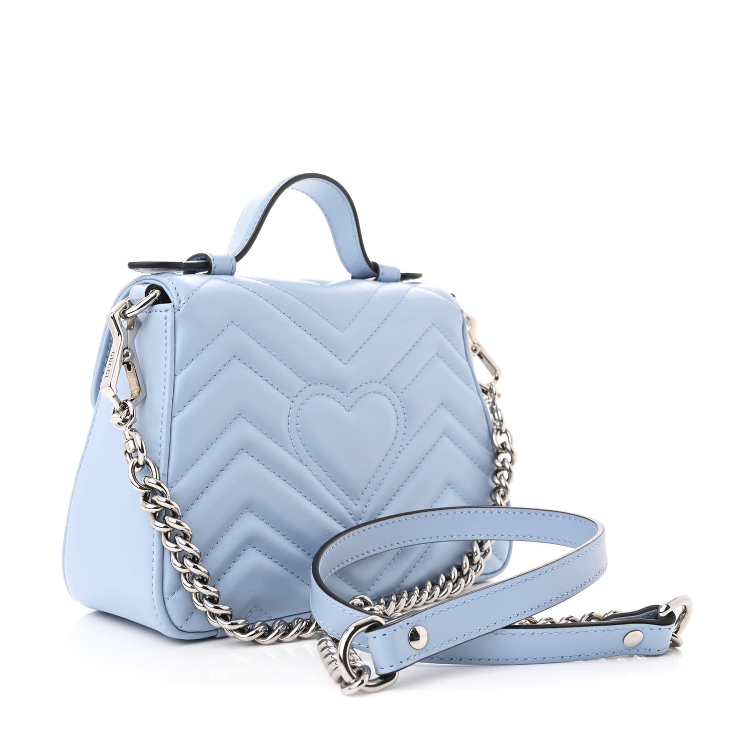 Calfskin Matelasse Mini GG Marmont Top Handle Shoulder Bag Porcelain Light Blue