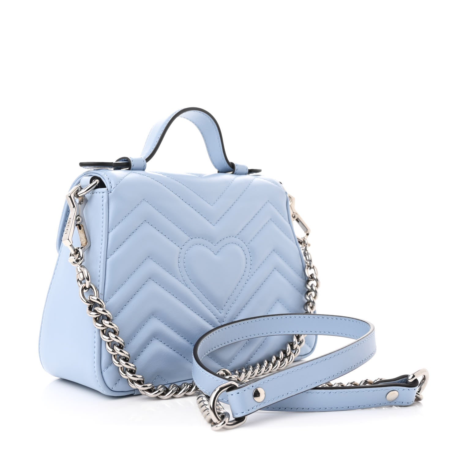 Gucci Calfskin Matelasse Mini GG Marmont Top Handle Shoulder Bag Porcelain Light Blue 3 of 10
