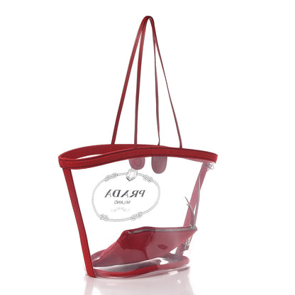 Prada Plexiglass Calfskin Small Shopper Tote Rosso 4 of 11