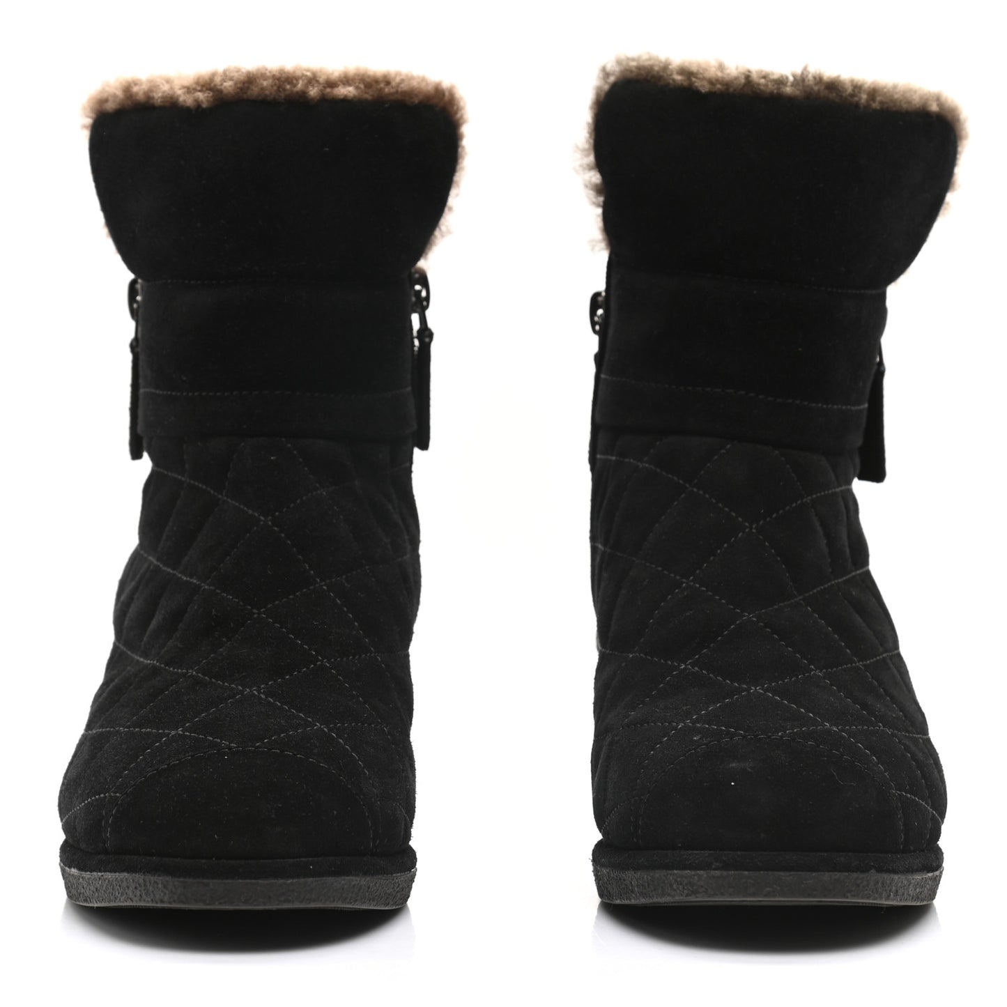 Suede Quilted Shearling Short Boots 36.5 Black