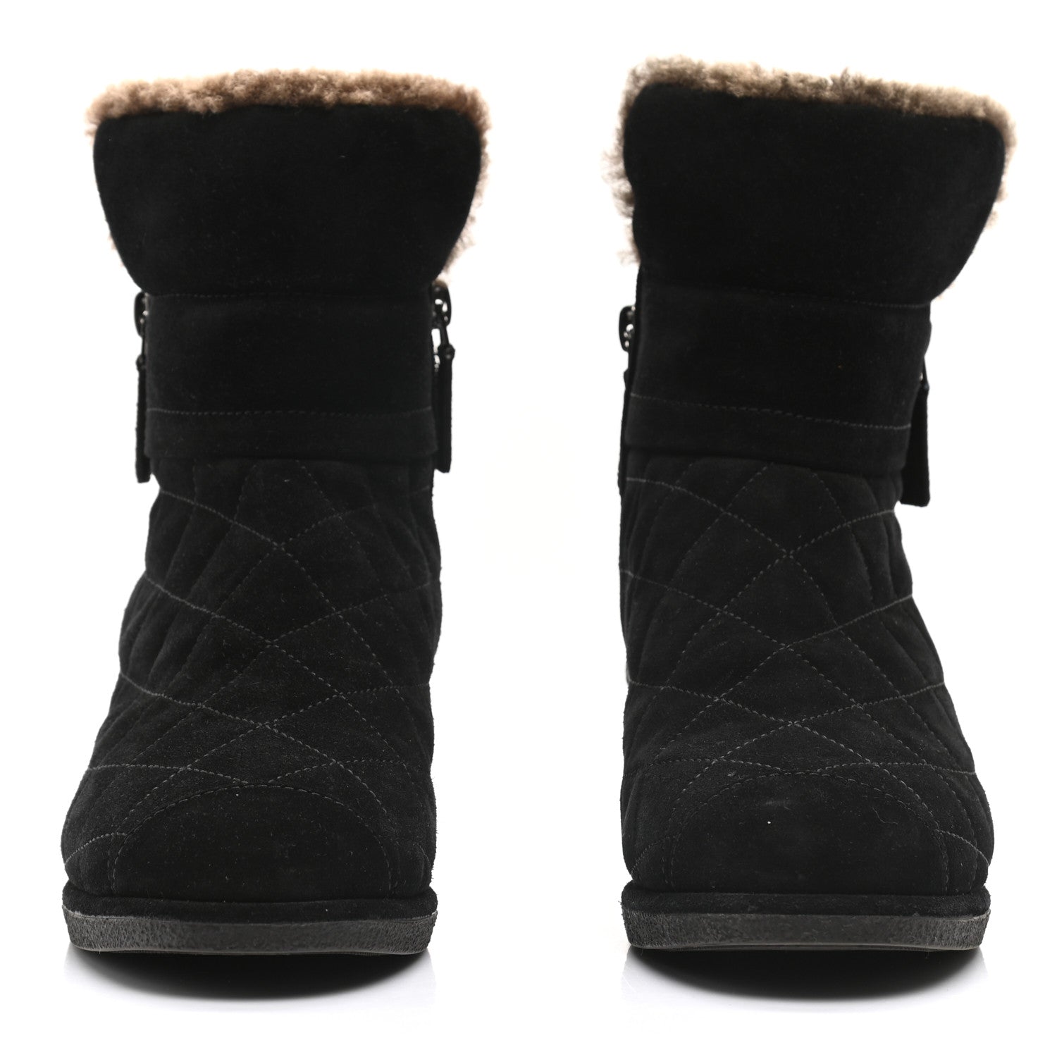 Chanel Suede Quilted Shearling Short Boots 36.5 Black 2 of 8