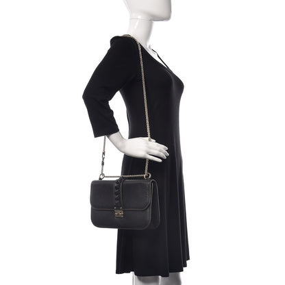 Valentino Garavani Pebbled Calfskin Medium Glam Lock Rockstud Flap Black 3 of 12