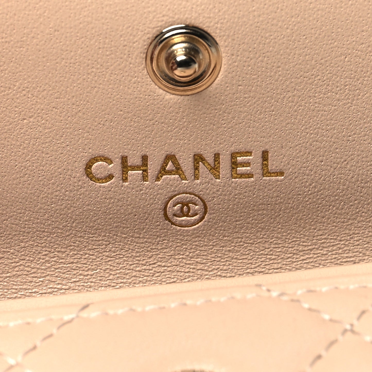 Lambskin Quilted Flap Card Holder Beige