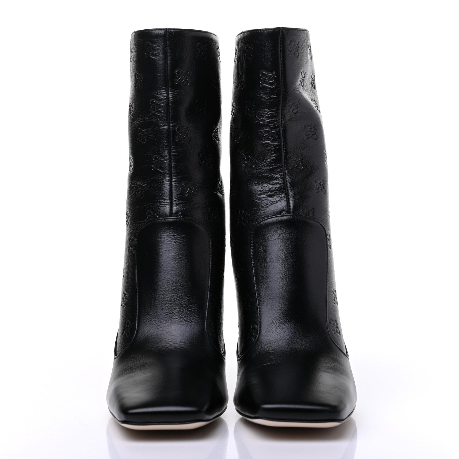 Fendi Vitello Karligraphy Embossed FFreedom High Heel Ankle Boots 38.5 Black 2 of 7