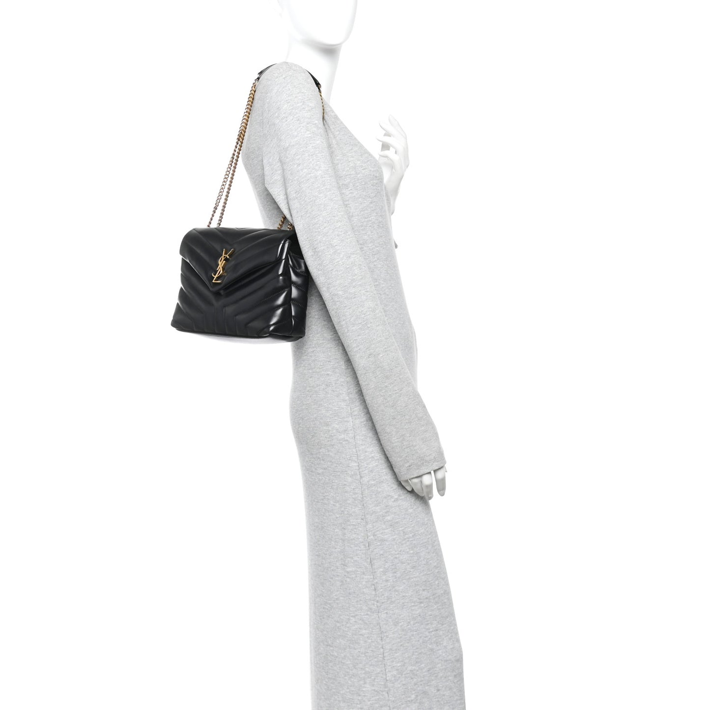 Calfskin Y Quilted Monogram Small Loulou Chain Satchel Black Black