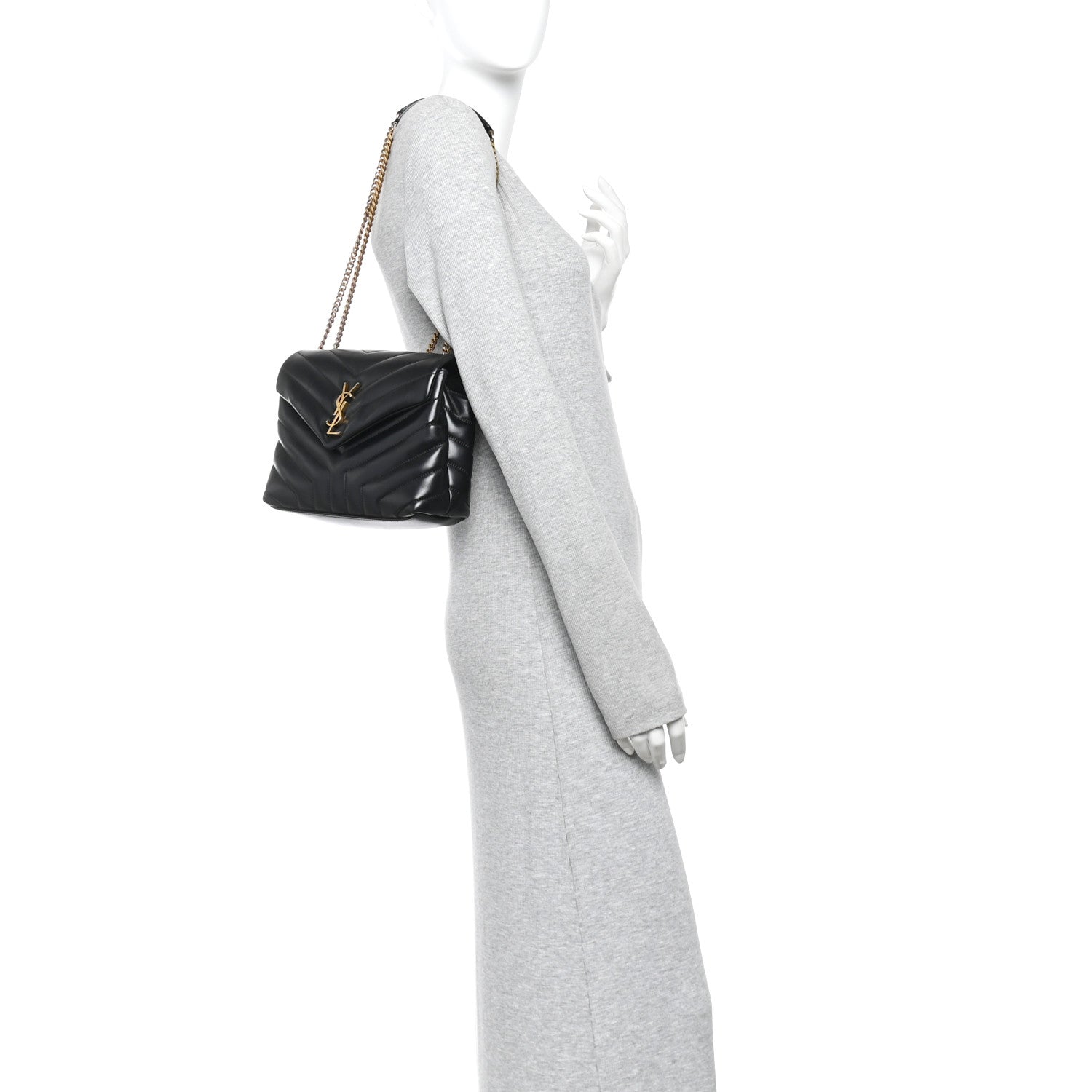 Saint Laurent Calfskin Y Quilted Monogram Small Loulou Chain Satchel Black Black 2 of 12