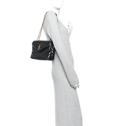 Saint Laurent Calfskin Y Quilted Monogram Small Loulou Chain Satchel Black Black 2 of 12