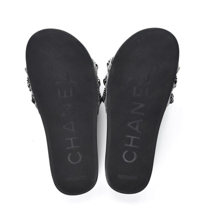 Chanel Fantasy Lambskin Pearl Chain CC Flat Mules 40 Silver Black 5 of 10