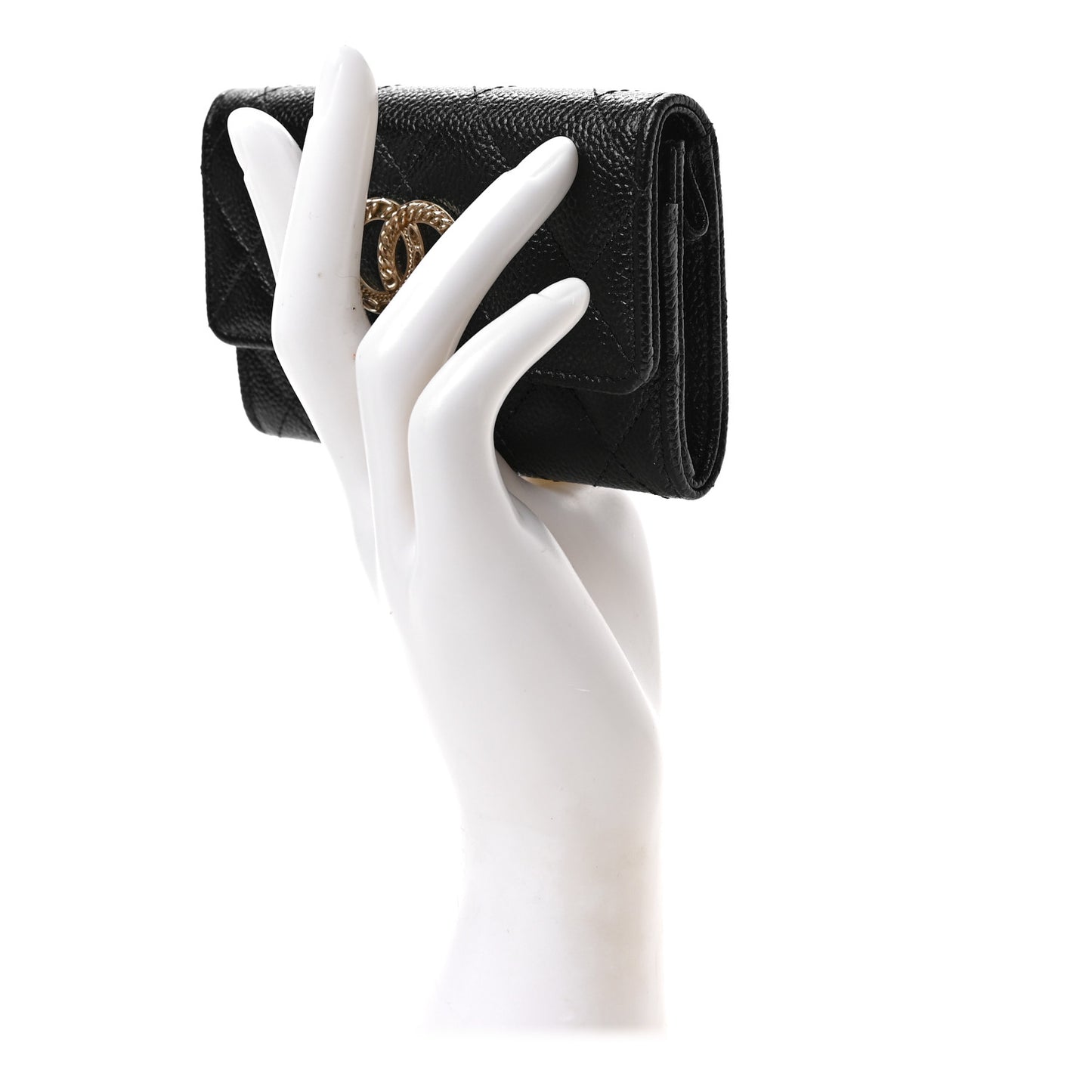 Caviar Quilted Chain CC Flap Card Holder Black