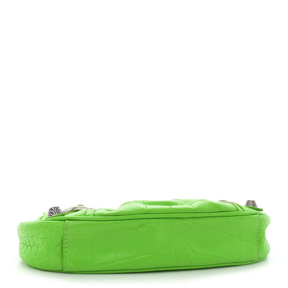 Balenciaga Extra Supple Calfskin Crocodile Embossed Le Cagole Mini Purse With Chain Acid Green 4 of 12