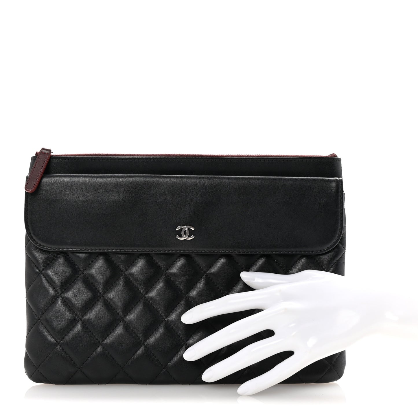 Lambskin Quilted Medium Flap Cosmetic Case Black