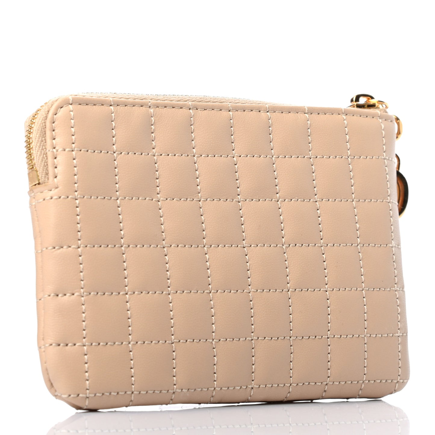 Calfskin Quilted C Charm Coin Card Pouch Nude