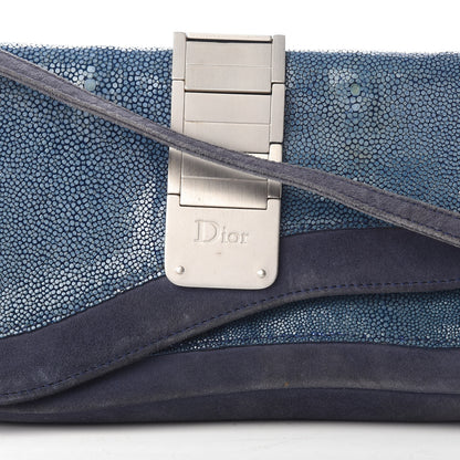 Christian Dior Stingray Suede Double Saddle Bag Blue 9 of 11