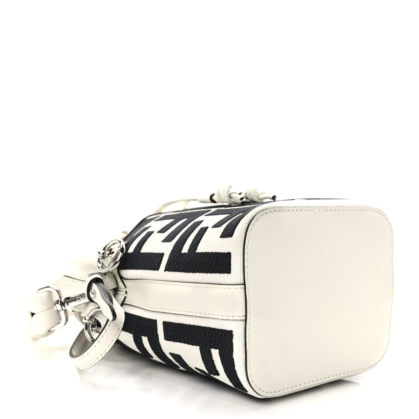 Canvas Nappa F is Fendi FF Embroidered Mini Mon Tresor Bucket Bag White Black