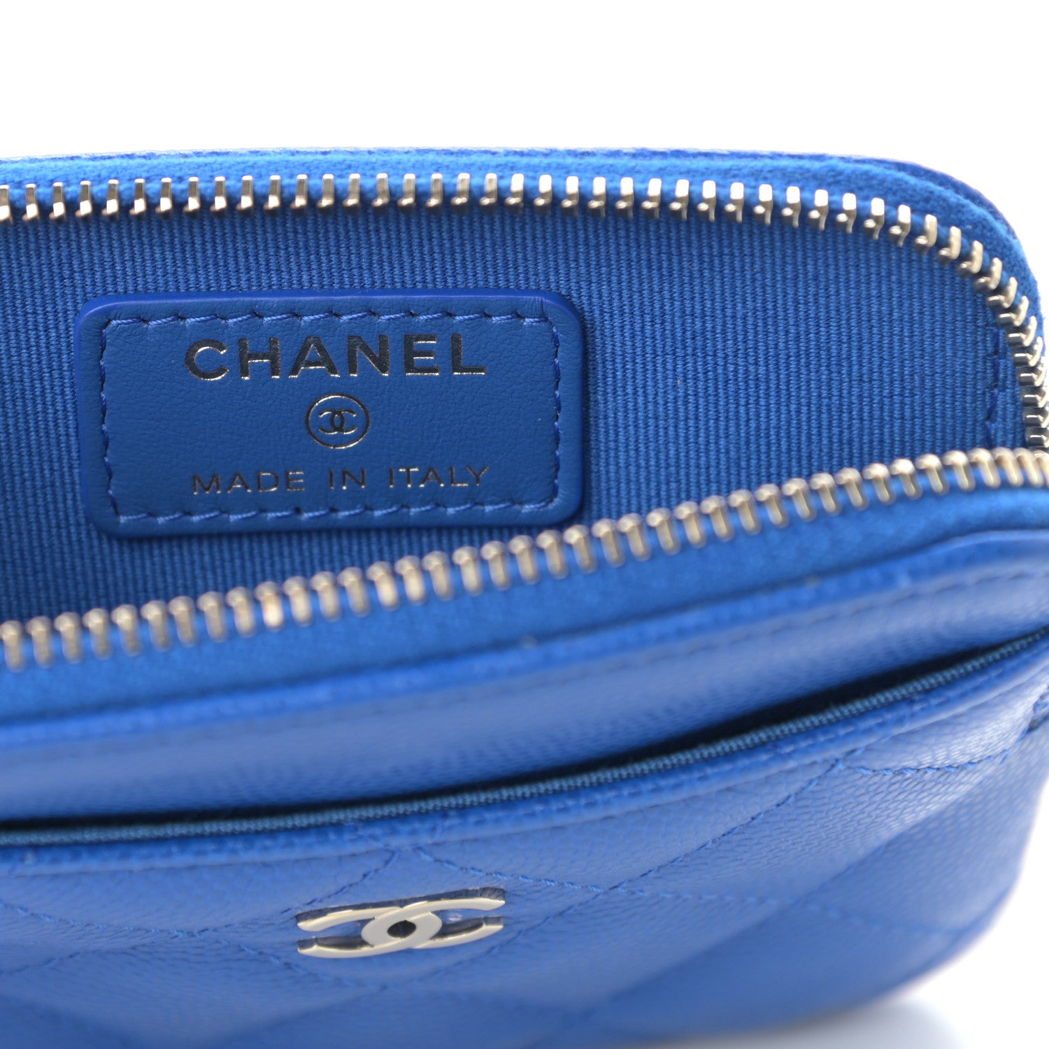 Chanel Caviar Quilted Zip Card Holder Wallet Blue 6 of 8