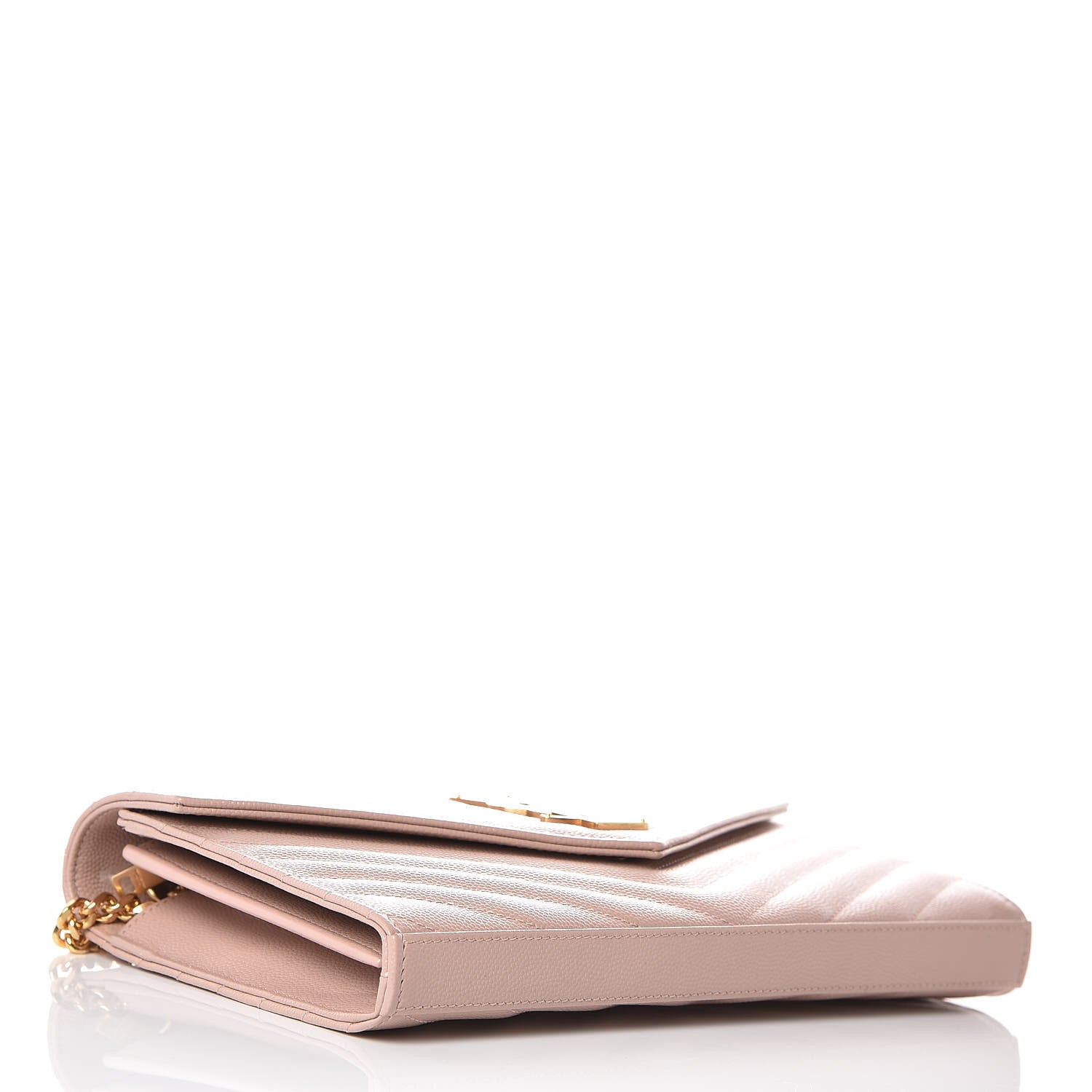 Saint Laurent Grain De Poudre Matelasse Chevron Monogram Chain Wallet Pale Pink 4 of 6