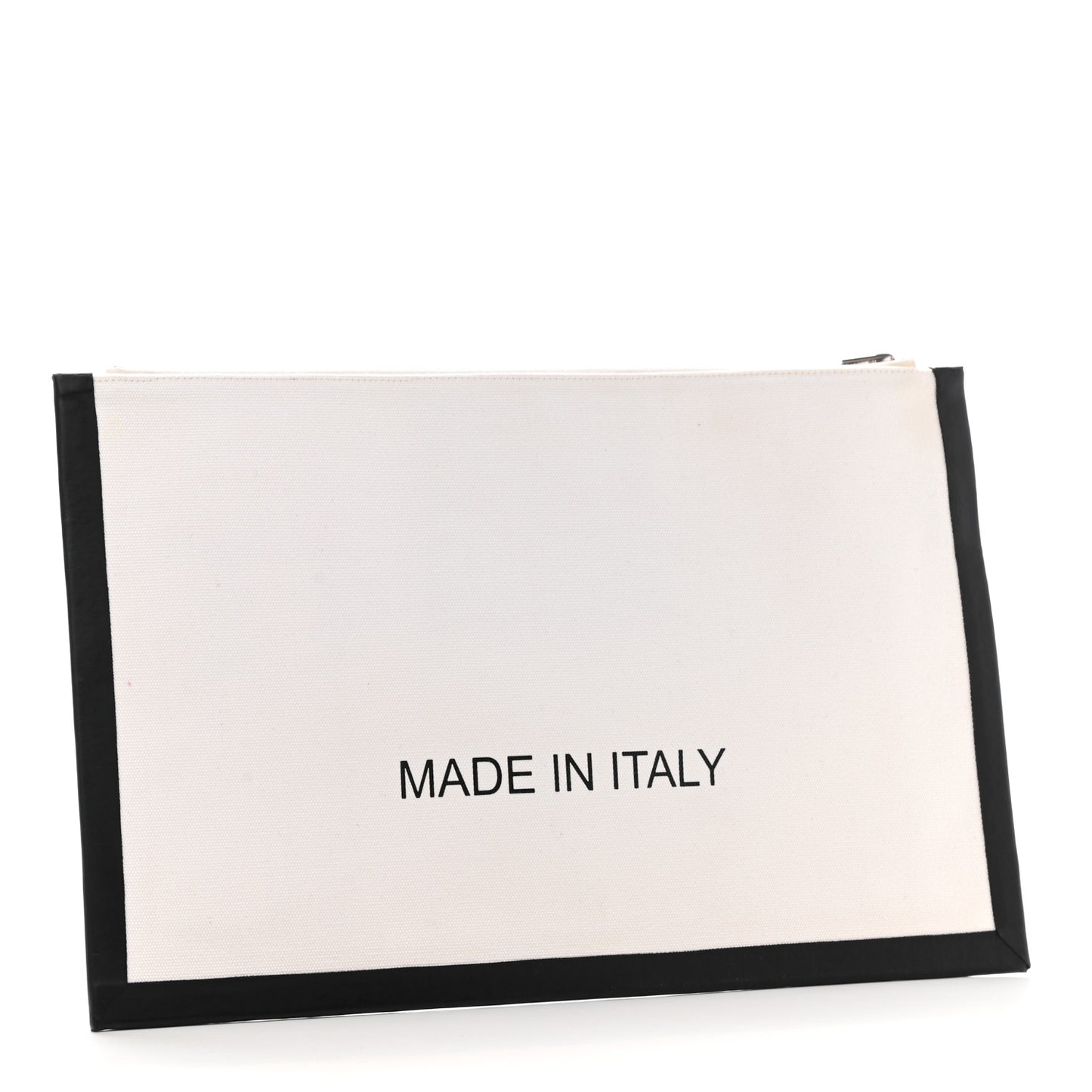 Cotton Canvas Calfskin Made In Large Pouch Black