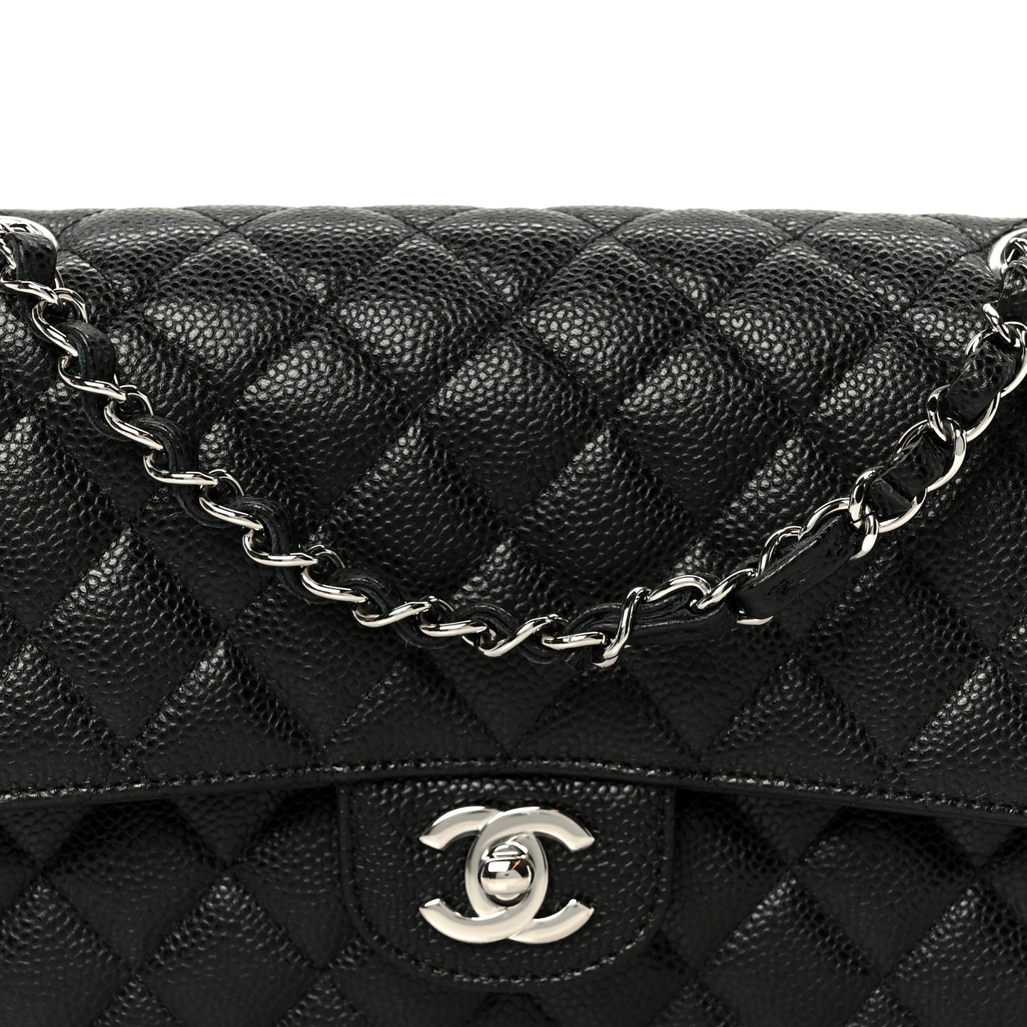 Caviar Quilted Medium Double Flap Black
