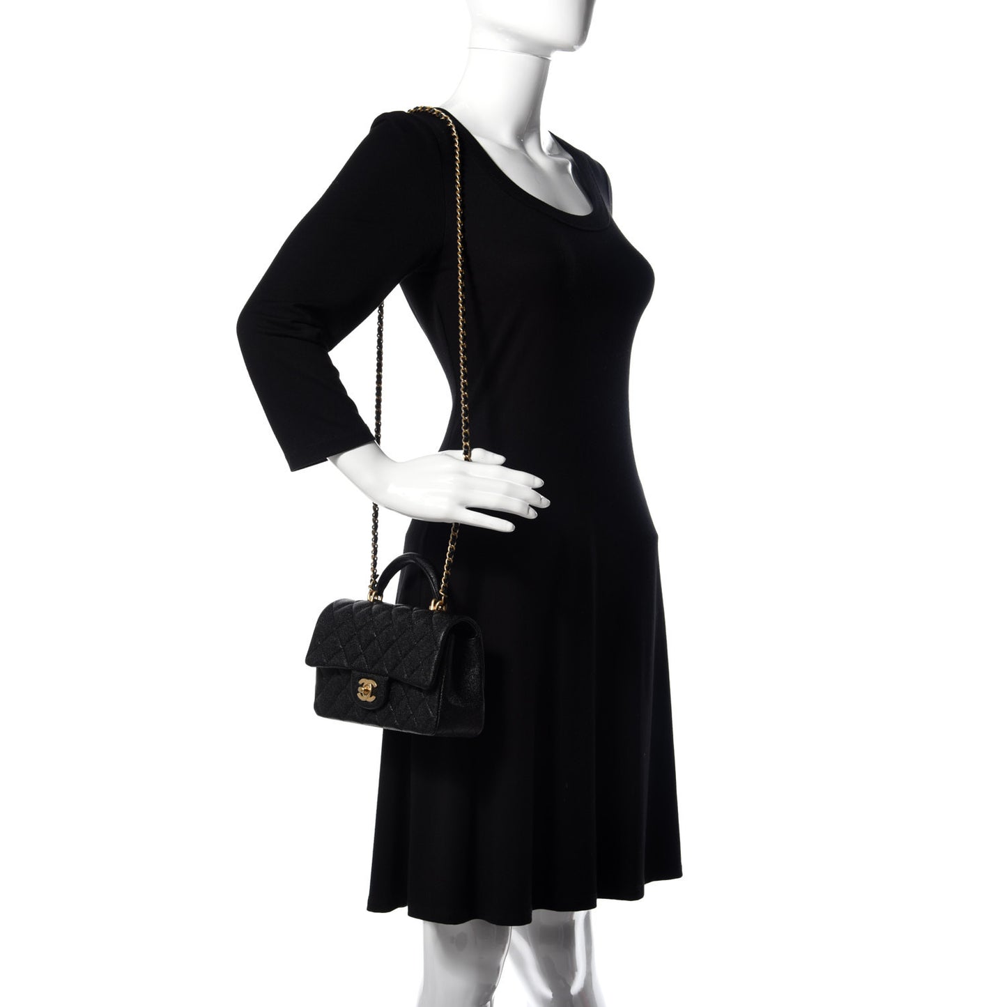 Caviar Quilted Mini Top Handle Rectangular Flap Black
