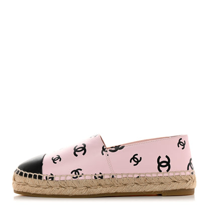 Chanel Lambskin Printed Coco Beach Espadrilles 36 Light Pink Black 1 of 10