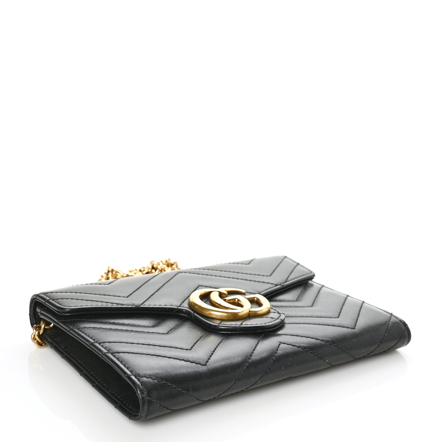 Calfskin Matelasse Mini GG Marmont Chain Wallet Black