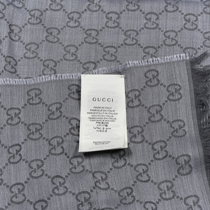 Gucci Wool Silk GG Monogram GGWeblong Fringe Scarf Shawl Blue 3 of 5