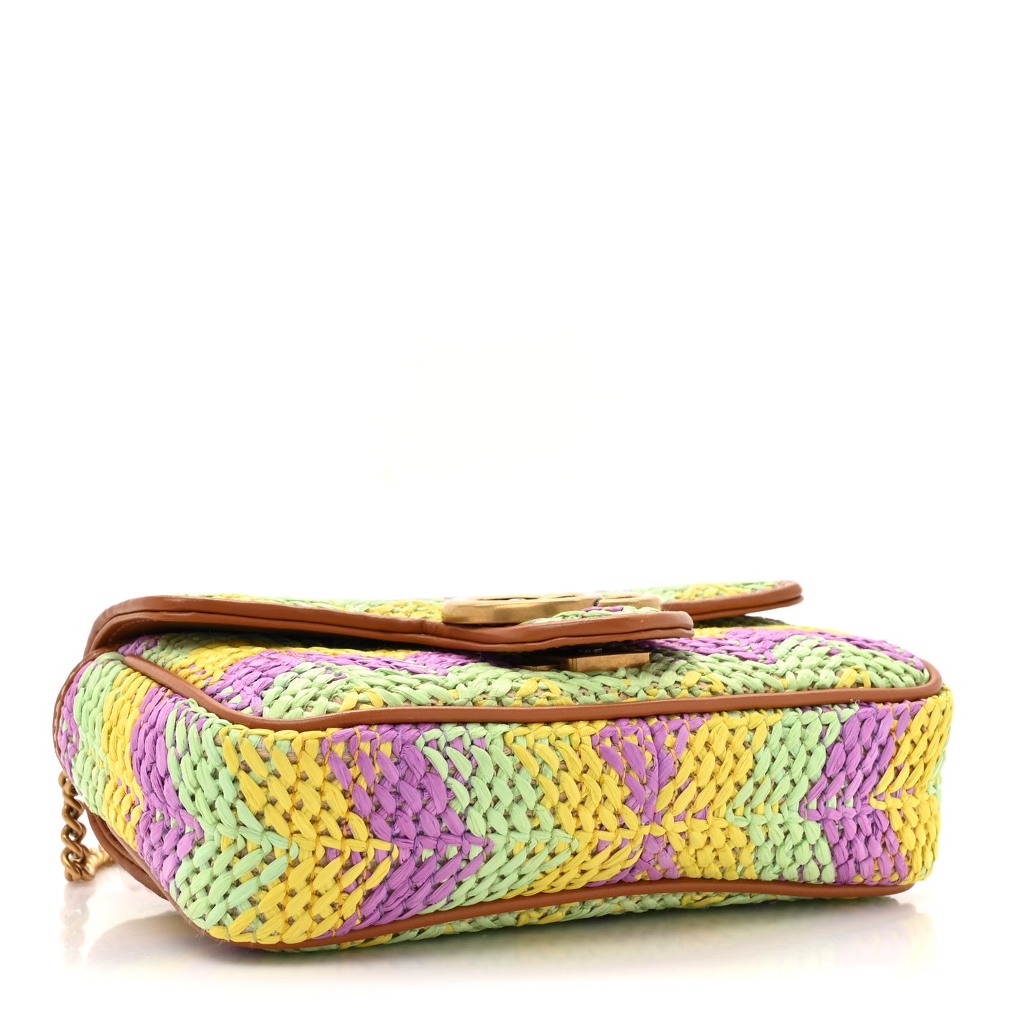 Woven Raffia Calfskin Super Mini GG Marmont Shoulder Bag Multicolor