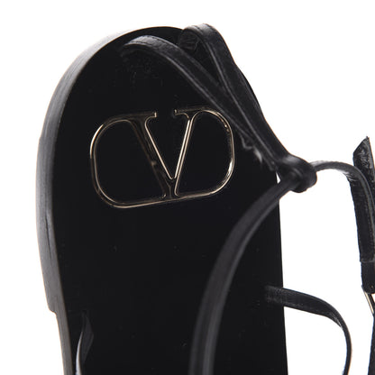 Valentino Garavani Calfskin Nude Rockstud T Strap Flat Thong Sandals 39 Black 9 of 9