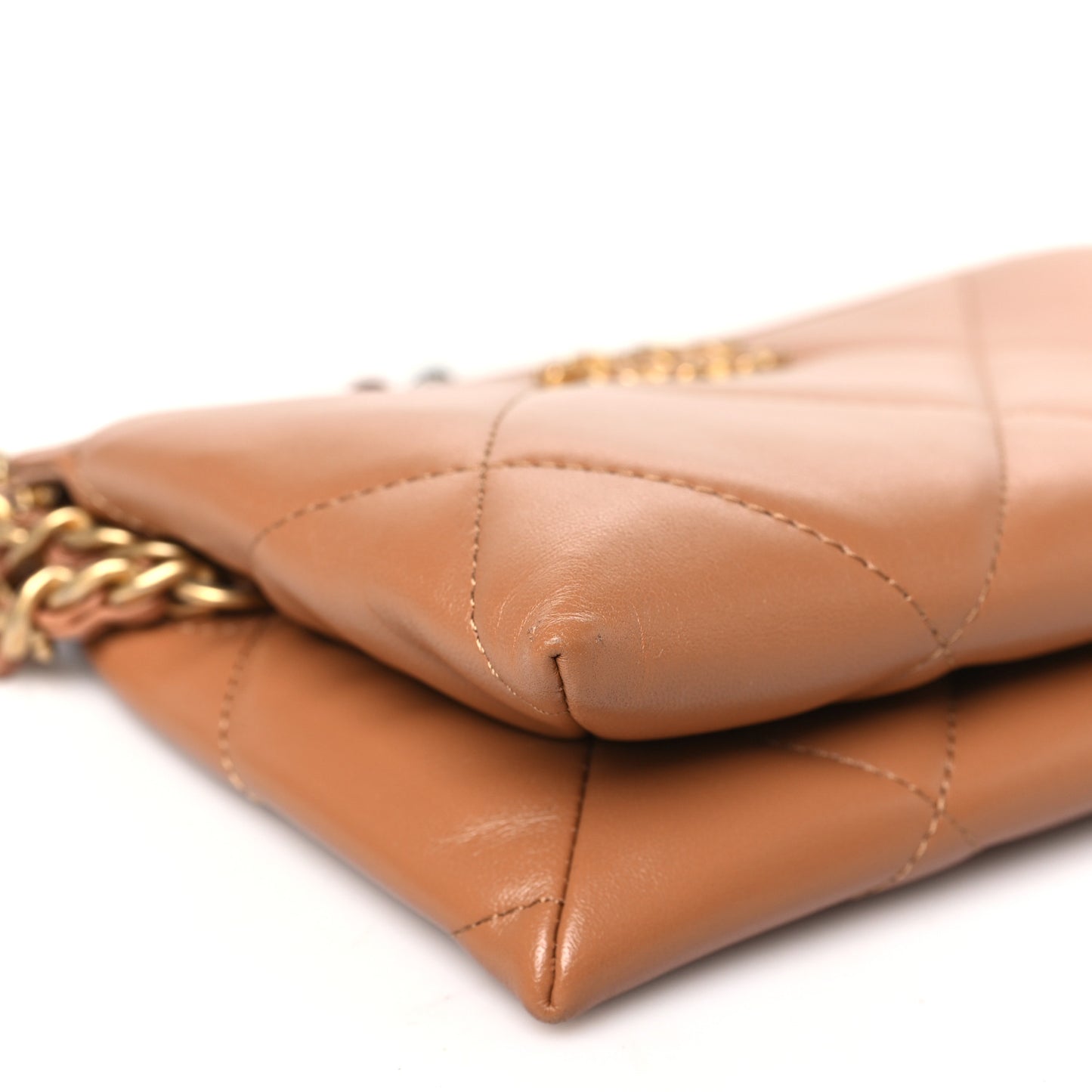 Lambskin Quilted Chanel 19 Flap Clutch Brown