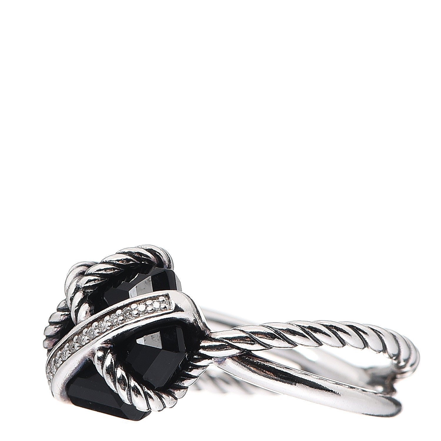 David Yurman Sterling Silver Diamond Black Onyx 10mm Cable Wrap Ring 52 6 2 of 4