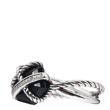 David Yurman Sterling Silver Diamond Black Onyx 10mm Cable Wrap Ring 52 6 2 of 4