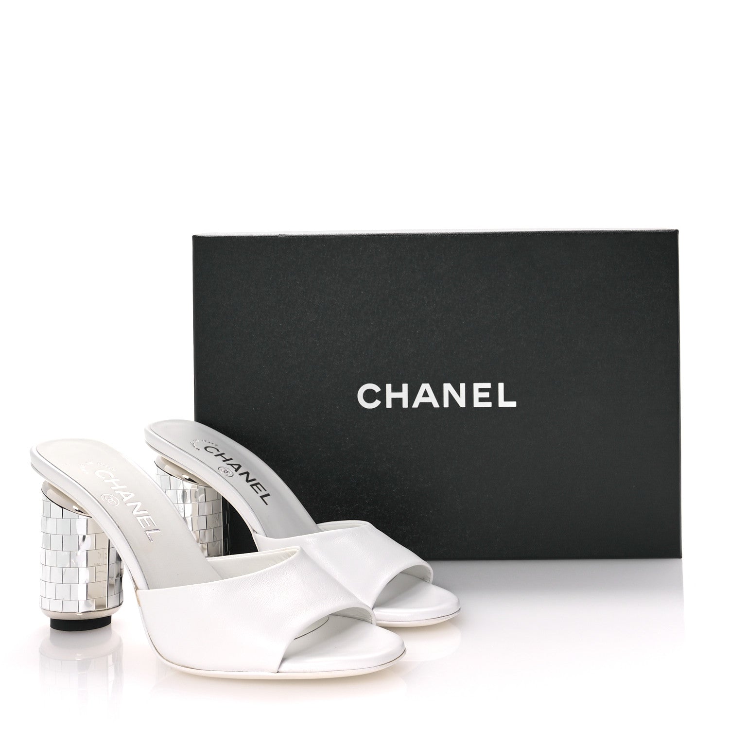 Chanel Lambskin Mirror Mules 36.5 White 9 of 9