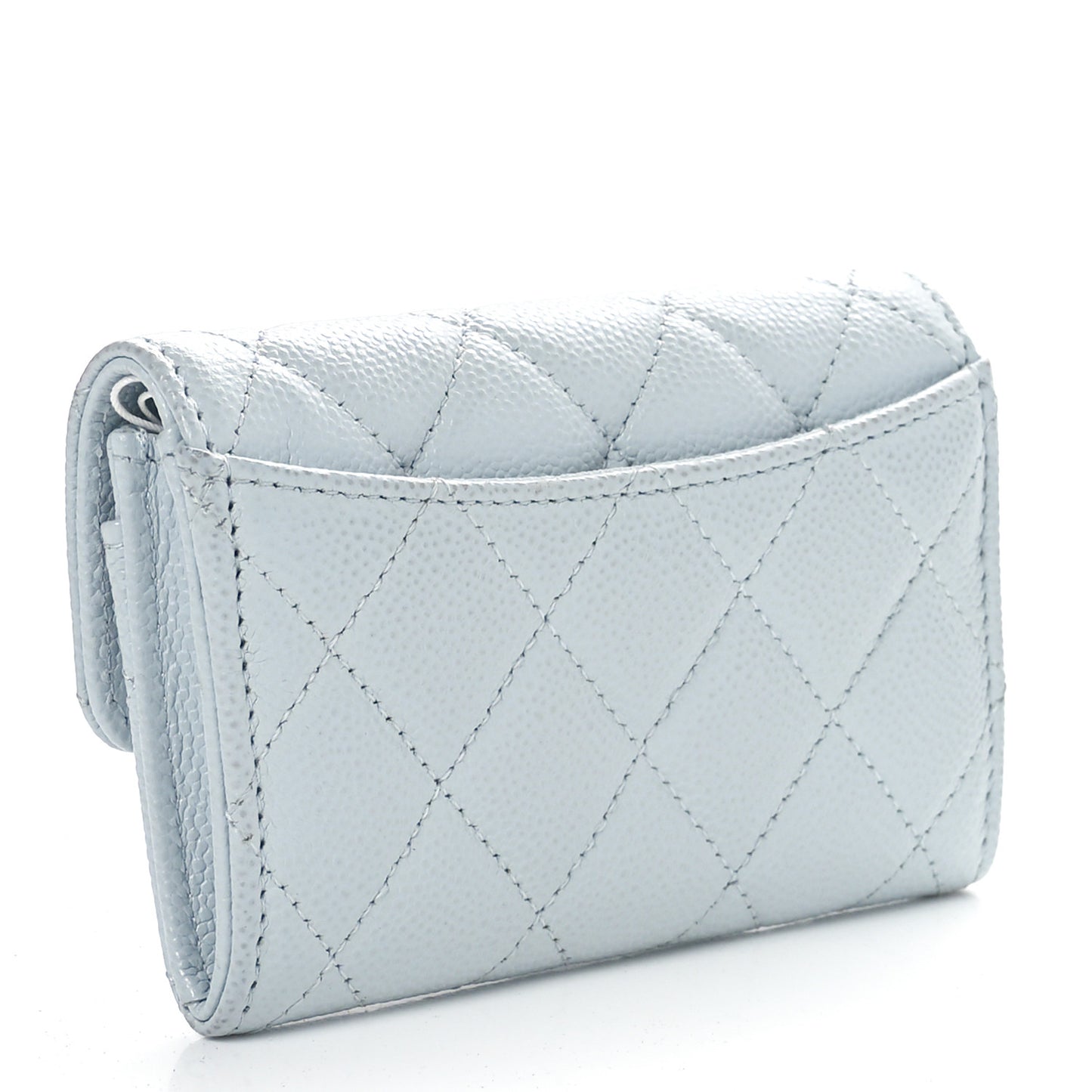 Caviar Quilted Flap Card Holder Wallet Light Blue