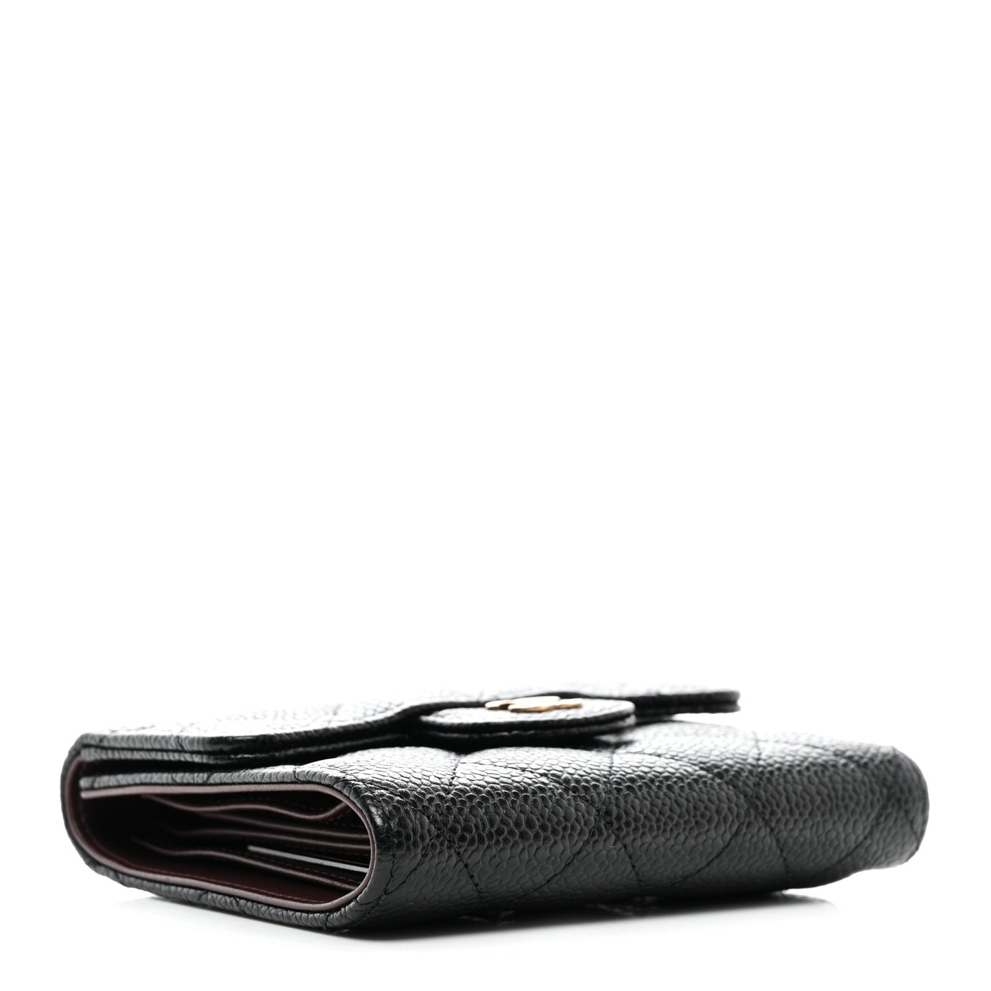 Caviar Quilted Compact Flap Wallet Black