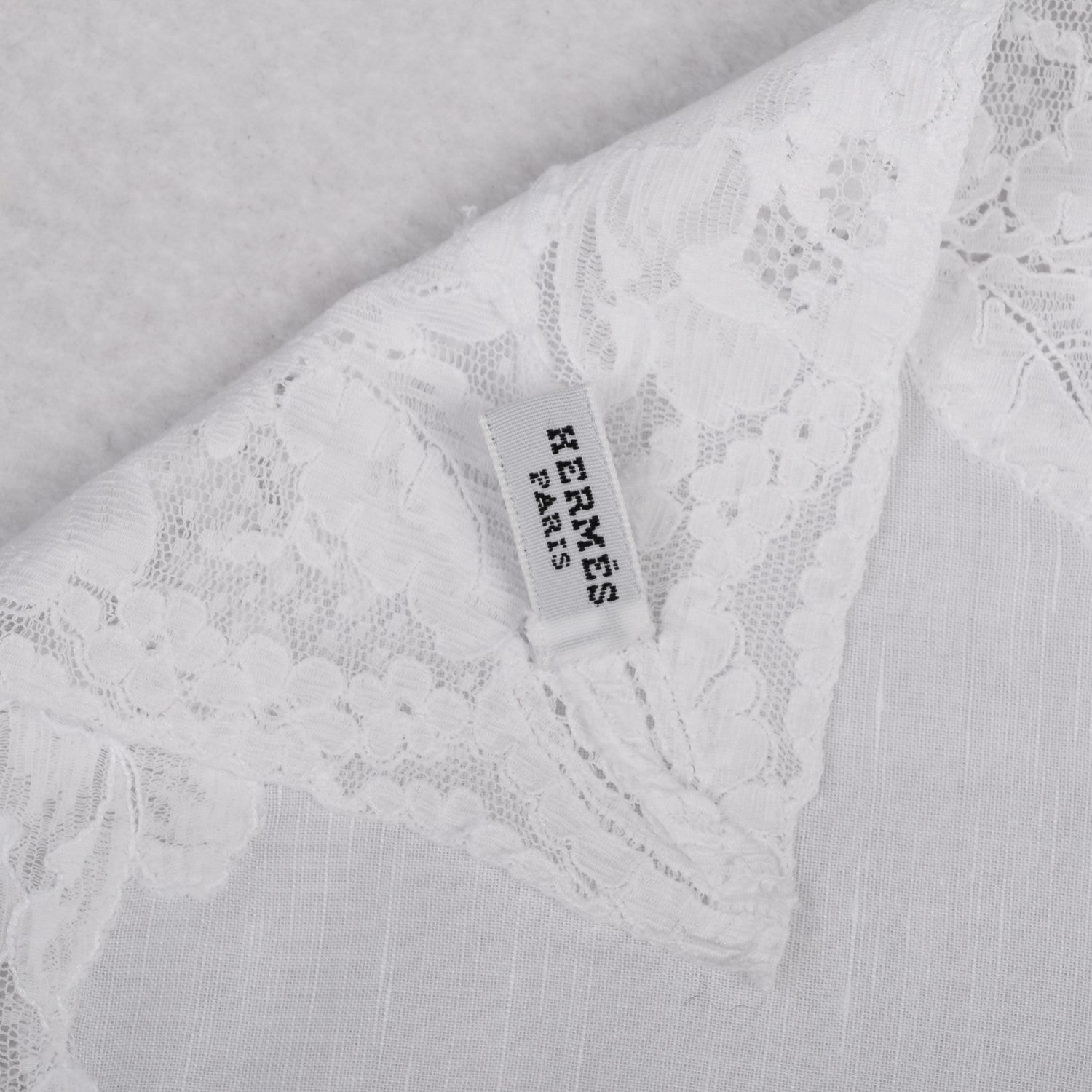 Hermes Cotton Lace Handkerchief Scarf White 3 of 4